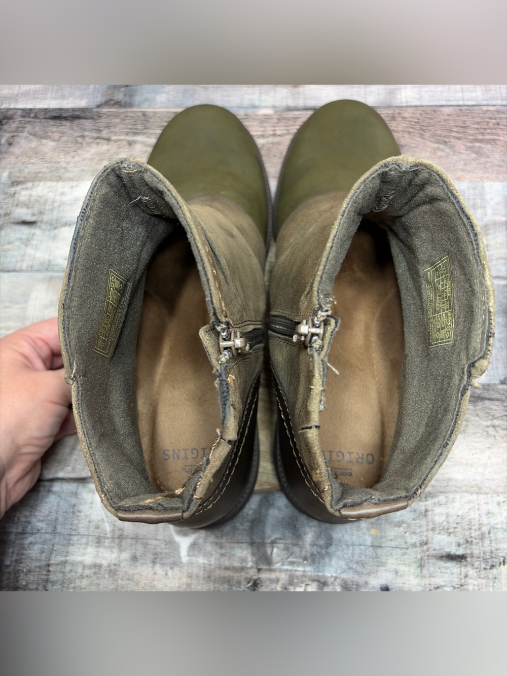 Earth Origins Phoenix Women’s Moto Olive Green Taupe Ankle Boots  Size 10 M - Picture 10 of 16